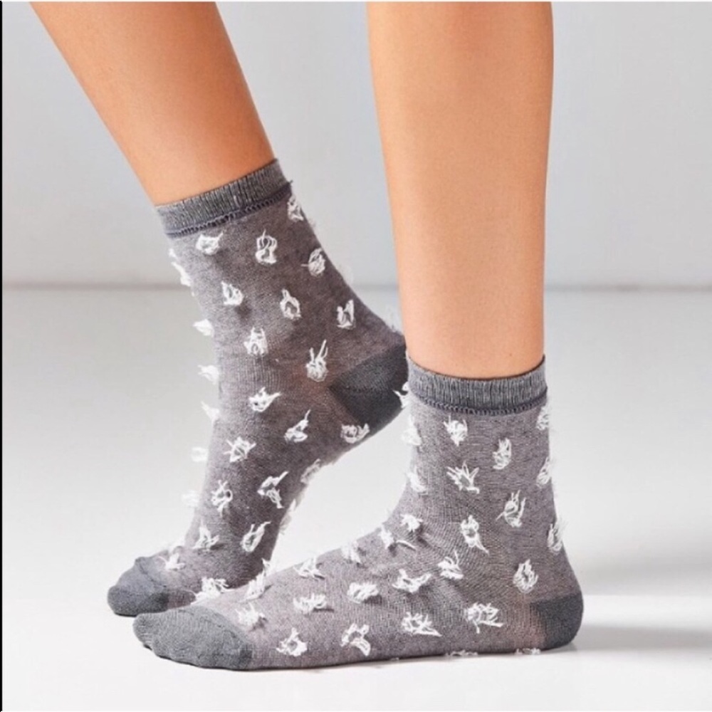 NWT urban outfitters fuzzy polka dot crew sock winter gray and white